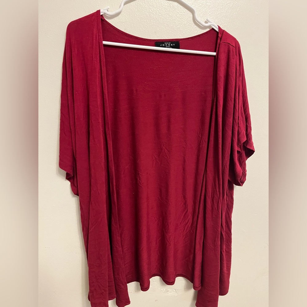 Red, short sleeve cardigan